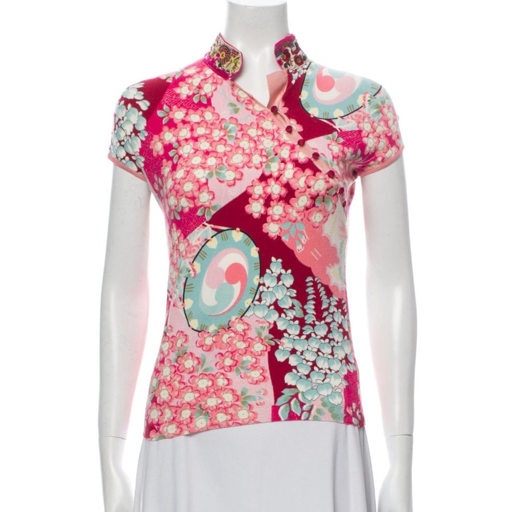 BLUMARINE Silk Floral Print Top